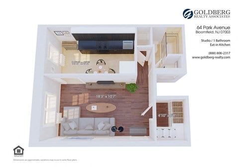 Floor plan for studio, 1 bath, 474 sqft